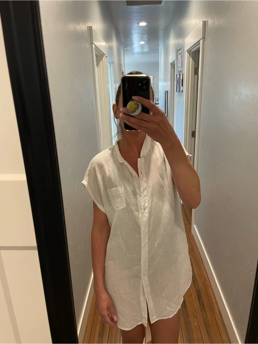 CAbi White Linen Swim Coverup/shirtdress Button-Front M